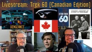 Ankündigungsposter mit den Hosts von Trek am Dienstag und Star Trek Bildern
